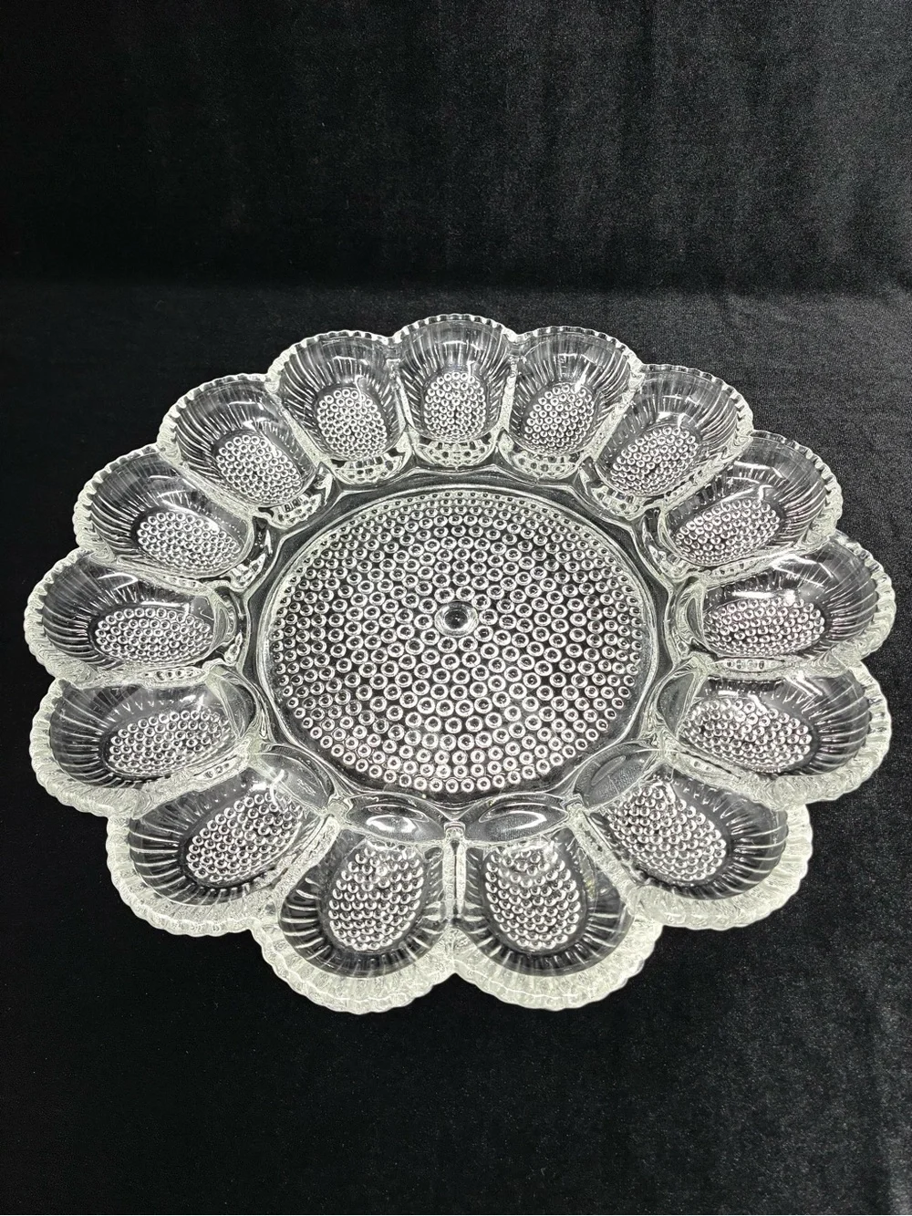 Vintage Indiana Glass Crystal Hobnail Deviled Egg 11' Serving Plate CottageCore